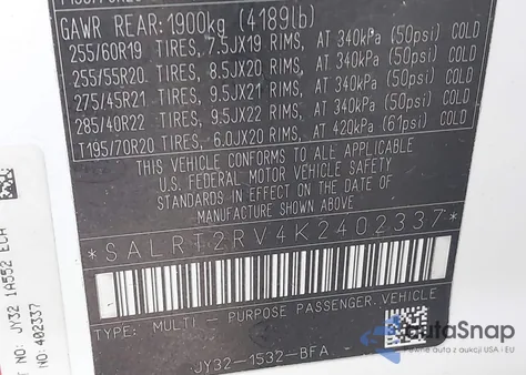 2019 Land Rover Discovery Hse Luxury from USA, damaged, VIN SALRT2RV4K2402337